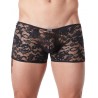 Grossiste lingerie homme Boxer noir en fine dentelle avec légère transparence