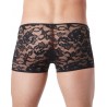 Grossiste lingerie homme Boxer noir en fine dentelle avec légère transparence