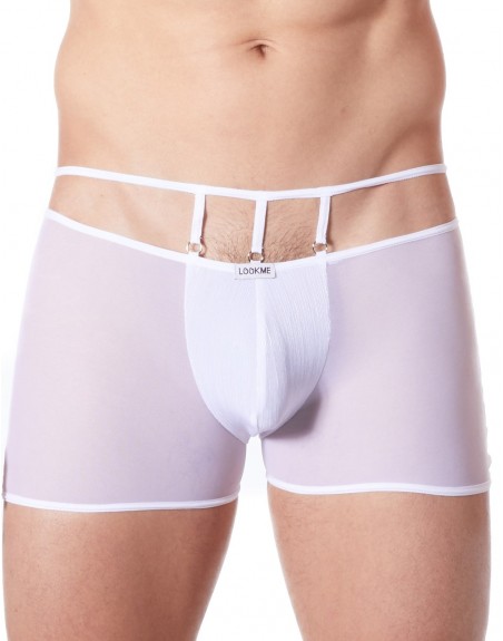 Fournisseur lingerie LookMe Boxer blanc suspendu fine maille transparente et ornements