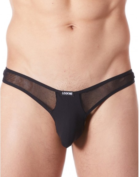 Grossiste lingerie homme dropshipping String noir sexy avec fine résille