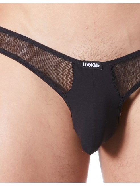 Grossiste lingerie homme dropshipping String noir sexy avec fine résille