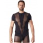 T-Shirt noir doux avec bandes résille col rond et zip - LM805-81BLK T-Shirt noir doux avec bandes résille col rond et zip - LM805-81BLK