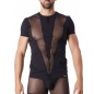 T-Shirt noir doux avec bandes résille col rond et zip - LM805-81BLK T-Shirt noir doux avec bandes résille col rond et zip - LM805-81BLK