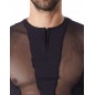 T-Shirt noir doux avec bandes résille col rond et zip - LM805-81BLK T-Shirt noir doux avec bandes résille col rond et zip - LM805-81BLK