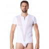 Fournisseur lingerie Look Me T-Shirt blanc doux avec bandes résille col rond et zip