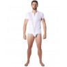 Fournisseur lingerie Look Me T-Shirt blanc doux avec bandes résille col rond et zip