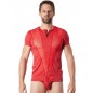 T-Shirt rouge doux avec bandes résille col rond et zip - LM805-81RED T-Shirt rouge doux avec bandes résille col rond et zip - LM805-81RED