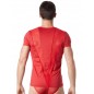 T-Shirt rouge doux avec bandes résille col rond et zip - LM805-81RED T-Shirt rouge doux avec bandes résille col rond et zip - LM805-81RED