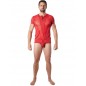 T-Shirt rouge doux avec bandes résille col rond et zip - LM805-81RED T-Shirt rouge doux avec bandes résille col rond et zip - LM805-81RED