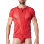 T-Shirt rouge doux avec bandes résille col rond et zip - LM805-81RED T-Shirt rouge doux avec bandes résille col rond et zip - LM805-81RED