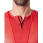 T-Shirt rouge doux avec bandes résille col rond et zip - LM805-81RED T-Shirt rouge doux avec bandes résille col rond et zip - LM805-81RED