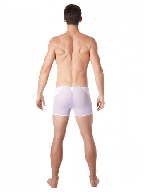 Fournisseur lingerie homme dropshipping Boxer blanc sexy maille transparente et bande style cuir