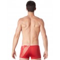 Fourniseur lingerie homme dropshipping Boxer rouge sexy avec bandes fine résille et déco zippée