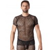 Fournisseur Look Me lingerie masculine T-shirt noir sexy filet irrégulier fétichiste