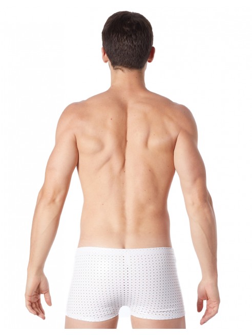 Grossiste dropshipping lingerie homme Boxer blanc sexy effet vinyle ajouré fétichiste