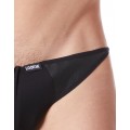 Fournisseur lingerie homme Slip brief noir sexy avec fermeture éclair et côtés style cuir dos transparent