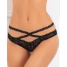 Fournisseur lingerie dropshipping Tanga noir en dentelle avec ornements croisés avant arrière