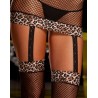Grossiste lingerie dropshipping sexy Bodystocking résille filet noir effet bas jarretelles bordures léopard