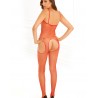 Fournisseur lingerie René Rofé Bodystocking rouge filet ouvert devant et derrière