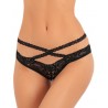 Fournisseur lingerie dropshipping Tanga noir en dentelle avec ornements croisés avant arrière