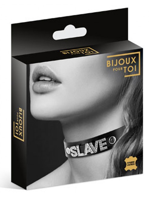 Grossiste dropshipping Bijoux Pour Toi Collier en cuir noir SM avec Slave en strass