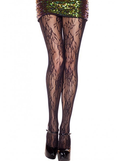 Fournisseur Music Legs Collant nylon noir résille fleurie