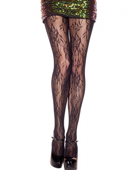 Fournisseur Music Legs Collant nylon noir résille fleurie