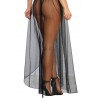 Grossiste lingerie sexy Body string noir échancré dentelle avec jupe de maille transparente amovible