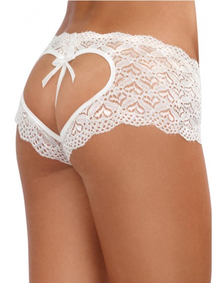 Grossiste dropshipping Shorty blanc de dentelle ouvert et ajouré sur les fesses forme coeur