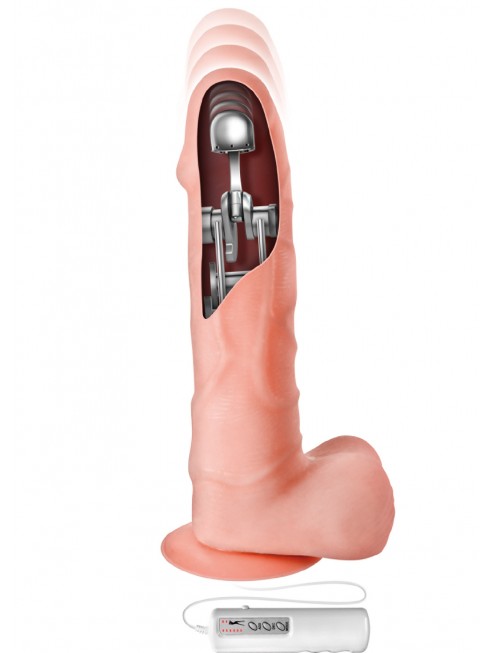 grossiste Vibromasseur gode réaliste ventouse et testicules 21 cm va-et-vient avec télécommande