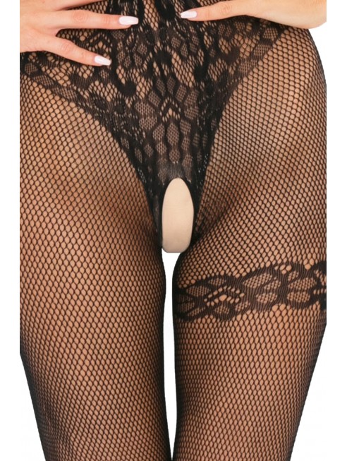 Fournisseur dropshipping Bodystocking noir résille effet body string et jarretelles