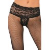 Vente en gros Collant noir résille effet string brésilien dentelle florale et coutures arrières