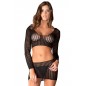 Ensemble noir top court manches longues et mini-jupe ajourés - REN7013-BLK Ensemble noir top court manches longues et mini-jupe ajourés - REN7013-BLK