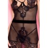 Vente en gros lingerie Nuisette noire tulle dentelle poitrine dénudée ornements