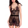 Vente en gros lingerie Nuisette noire tulle dentelle poitrine dénudée ornements