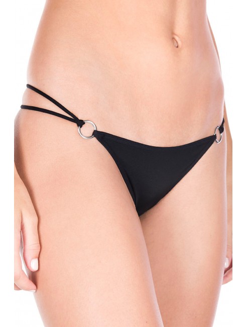 Grossiste lingerie String noir double élastiques anneaux et noeuds