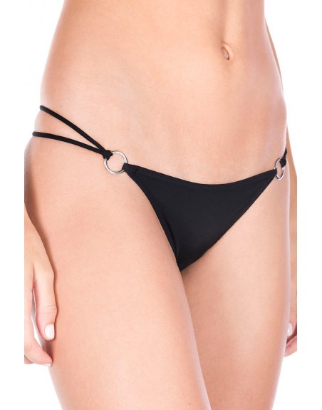 Grossiste lingerie String noir double élastiques anneaux et noeuds