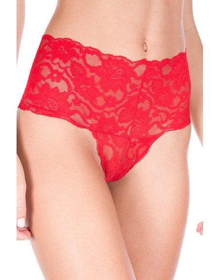 Fournisseur lingerie coquine Tanga string rouge taille haute large bande de dentelle florale