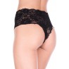 Tanga string noir grande taille haute large bande de dentelle florale