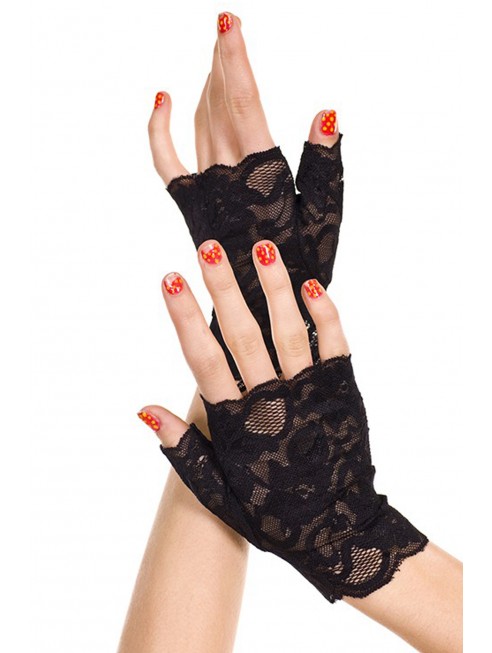 Fournisseur Gants noirs doigts ouverts dentelle florale