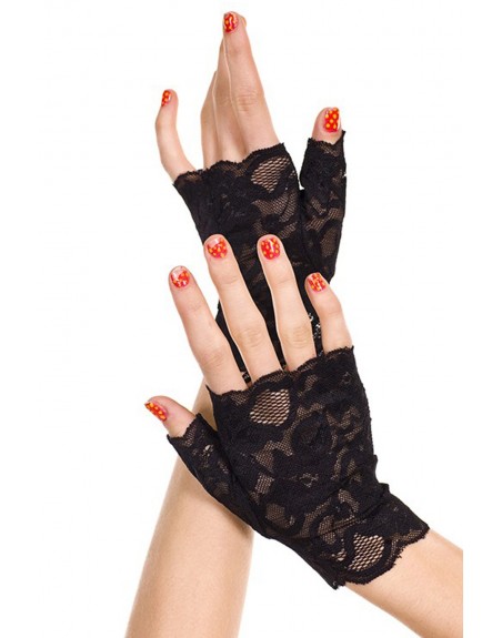 Fournisseur Gants noirs doigts ouverts dentelle florale