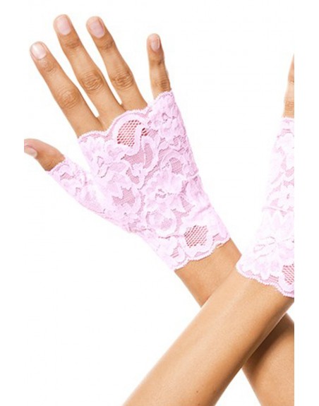 Grossiste Gants roses doigts ouverts dentelle florale