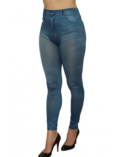 Fournisseur dropshipping Legging bleu style jean moulant avec impressions sur poches