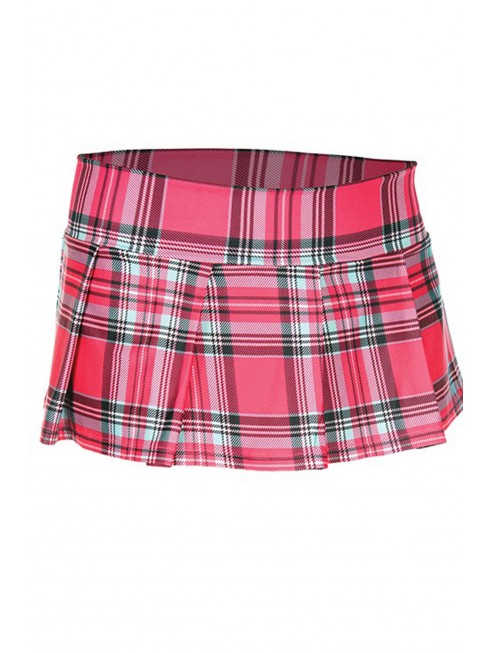 Grossiste Mini-jupe plissée rose vif style ecossais