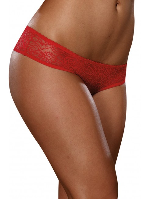 Grossiste dropshipping Tanga ouvert rouge dentelle avec noeud sur les fesses