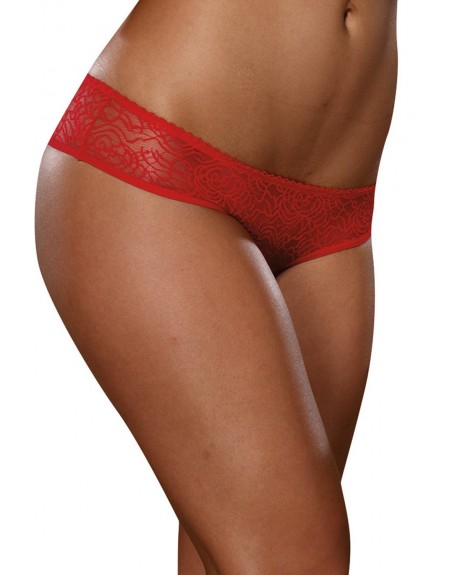 Grossiste dropshipping Tanga ouvert rouge dentelle avec noeud sur les fesses