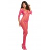 Grossiste Dreamgirl Bodystocking rose fluo résille ouvert à l'entre-jambes