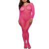 Distributeur dreamgirl Bodystocking rose fluo résille grande taille ouvert à l'entre-jambes