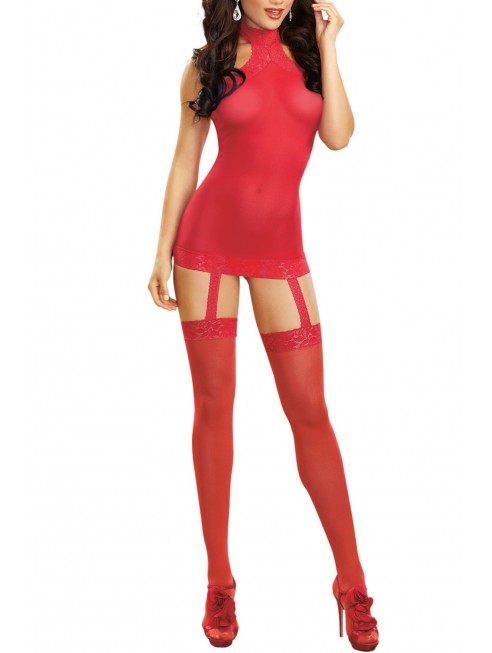 Fournisseur Dreamgirl Bodystocking rouge effet guêpière avec dentelle