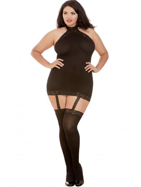 Grossiste Dreamgirl Bodystocking noir grande taille effet guêpière avec dentelle